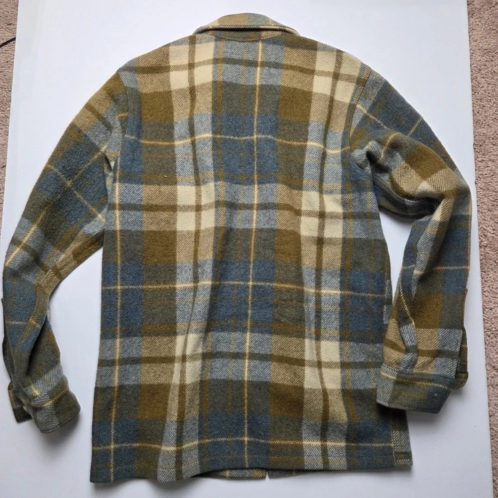 Vintage 70s Woolrich Shirt Jacket Yellow Green Plaid Hunting Button Down Size 38